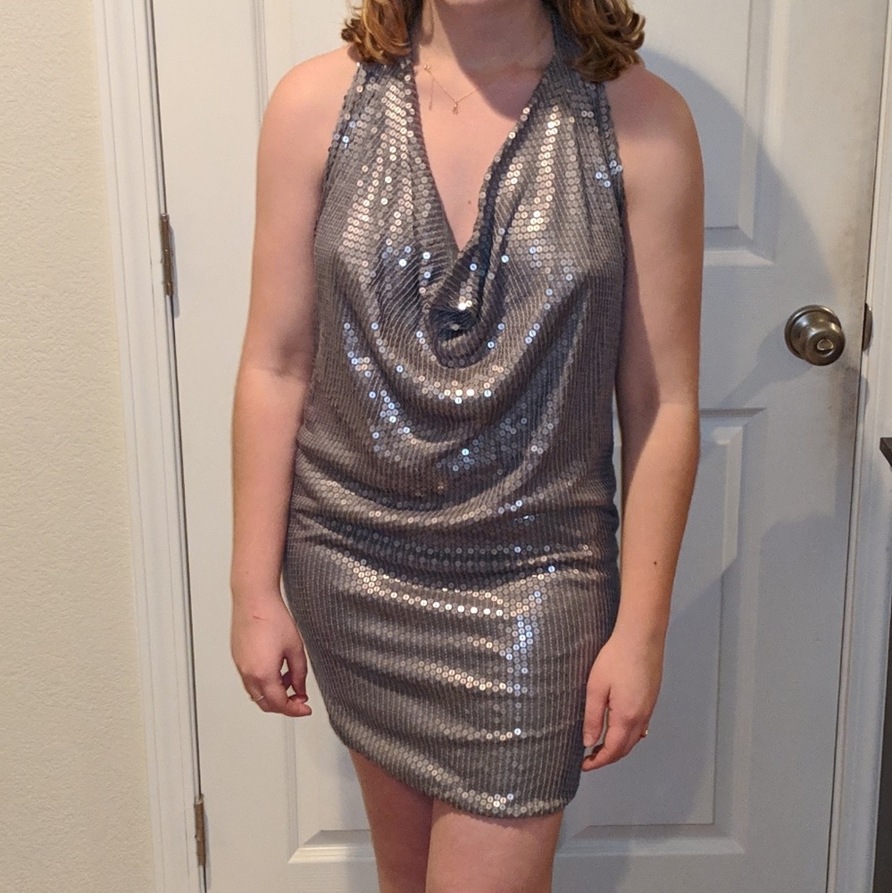 Silver Sequins Cocktail Dress